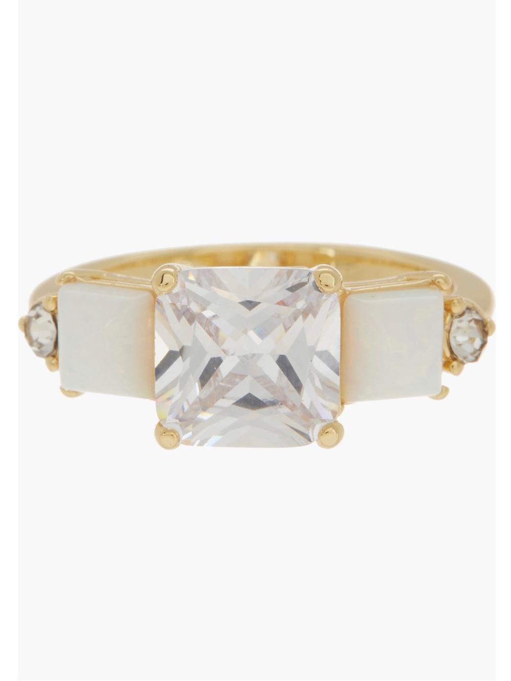 Covet Square CZ Triple Stone Ring - Gold & White - Size 8 - Reemoly